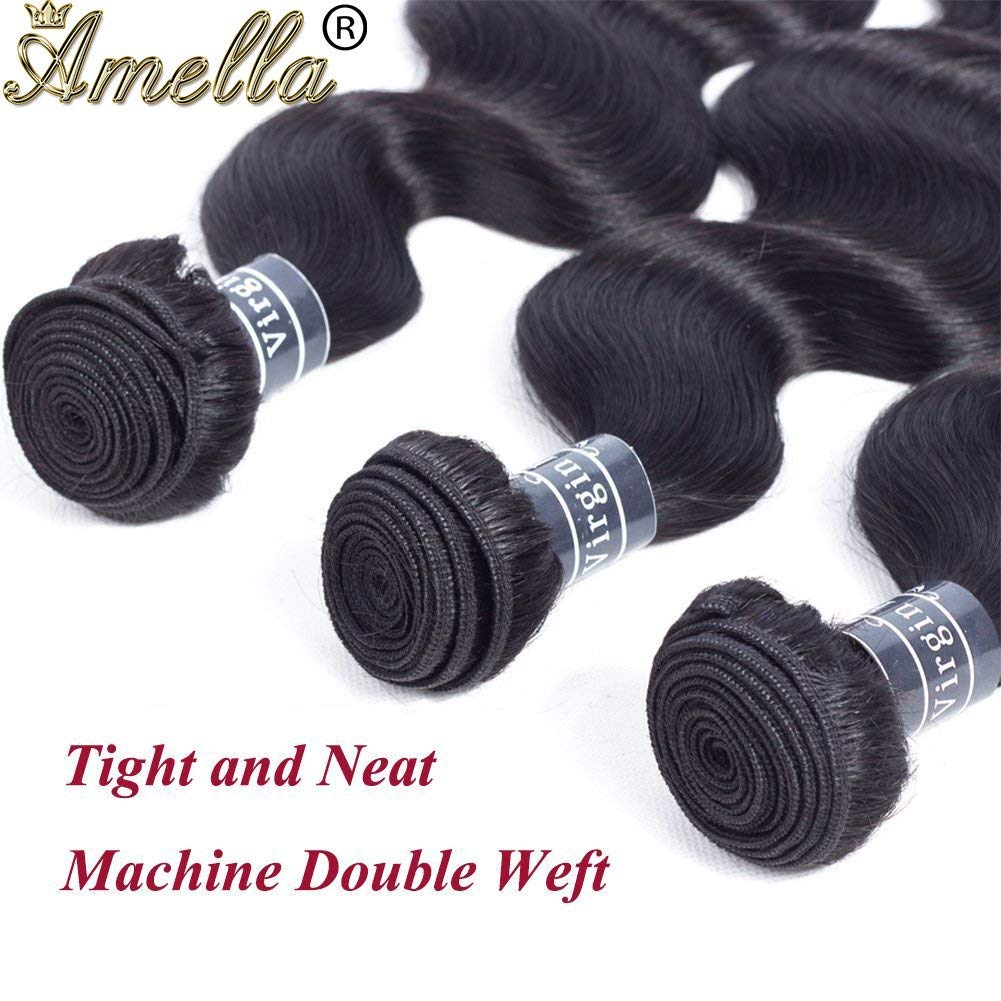 Amella Hair Brazilian Body Wave One Bundle 22inch 100% Unprocessed Brazilian Virgin Natural Black 8A Body Wave Human Hair Weft
