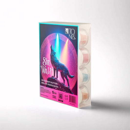 Tones She Wolf Iridescent Glitter Collection (12 x 0.25oz) - Holographic Nail Art Glitter Flakes Foil Sequins for Manicure and Nail Art Iridescent Glitter Collection Decorations