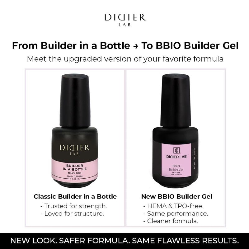 DIDIER LAB BBIO Builder Gel in a Bottle - Milky Pink - Clean Formula Free from HEMA and TPO - Self Leveling Builder Gel for Nails - Nail Builder LED UV Gel for Strengthening Nails - 0.51 fl oz