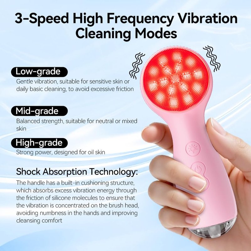 Electric Facial Cleansing Brush - Rechargeable Waterproof Exfoliator with Heat & Vibration | Deep Cleansing & Massage for Men & Women (Pink)