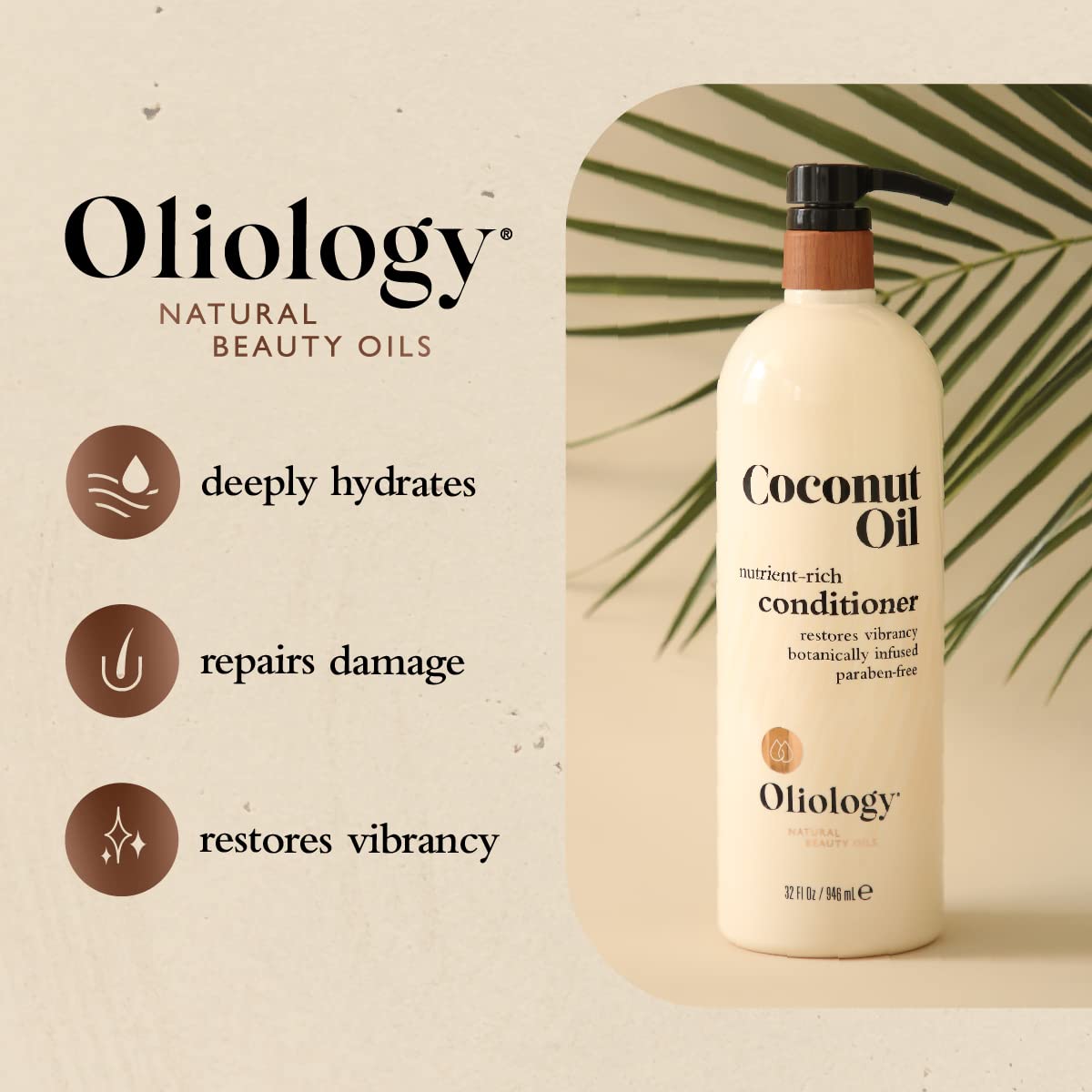Oliology Coconut Oil Conditioner - Natural Coconut Oil Conditioner Helps Restore Damaged, Lifeless Hair | Provides Intense Shine | Restores Lost Moisture | & Paraben Free (32 oz/2 Pack)