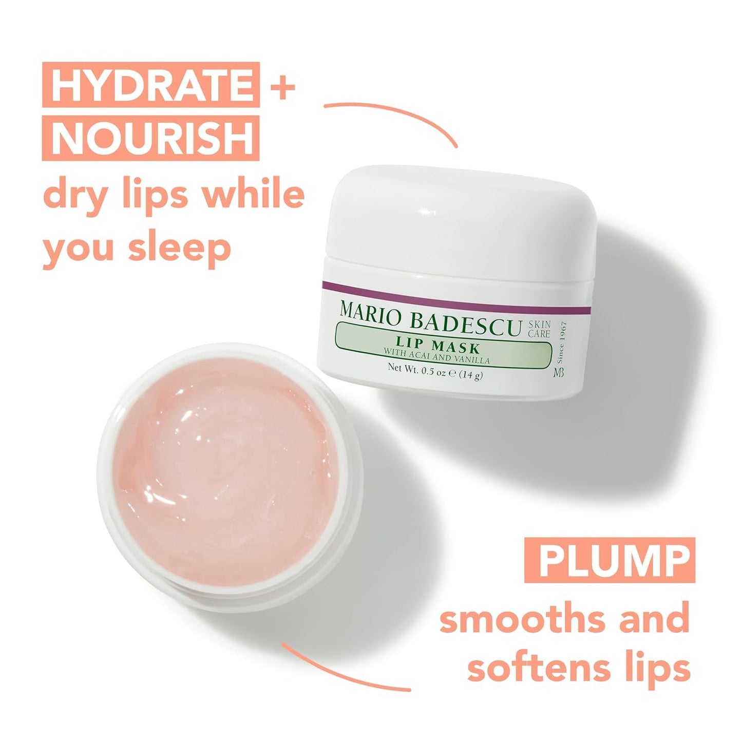 Mario Badescu Lip Mask Overnight Duo Bundle – Lip Moisturizer with Coconut Mango & Acai Vanilla – Hydrating Botanical Treatment Set for Women and Men – Nourishing Skin Care Gift Set for Dry Skin