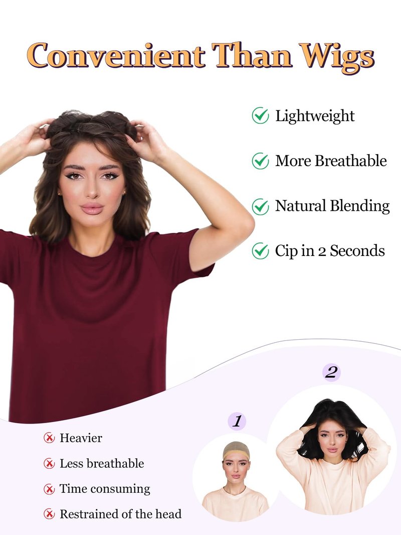 PANEWAY Hair Topper 20 Inch Wavy Synthetic Clip-In Topper for Women, Natural Looking Voluminous Hairpiece for Thinning Hair, Lightweight & Undetectable(20Inch,Brown Blonde with Dark Root)