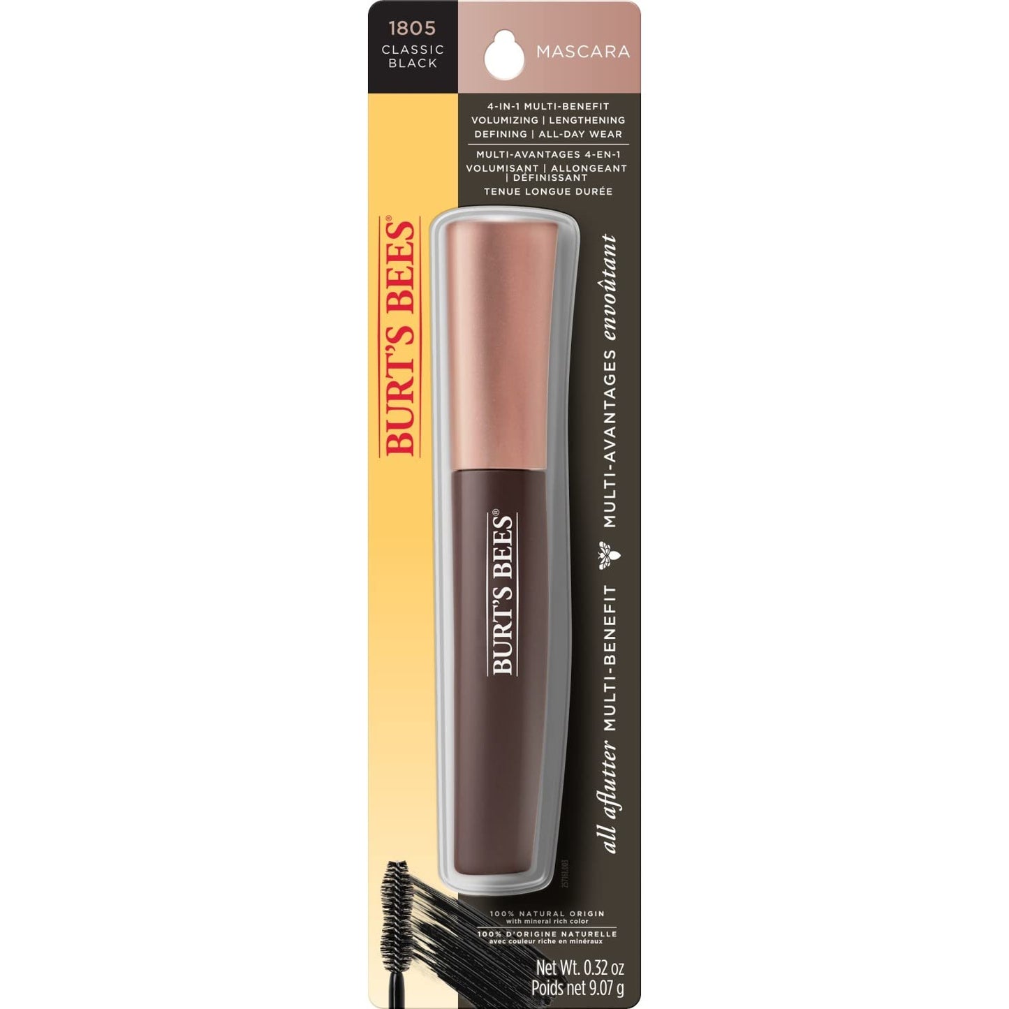 Burts Bees 100% Natural Origin All Aflutter Multi-Benefit Mascara, Classic Black 0.32 Ounce