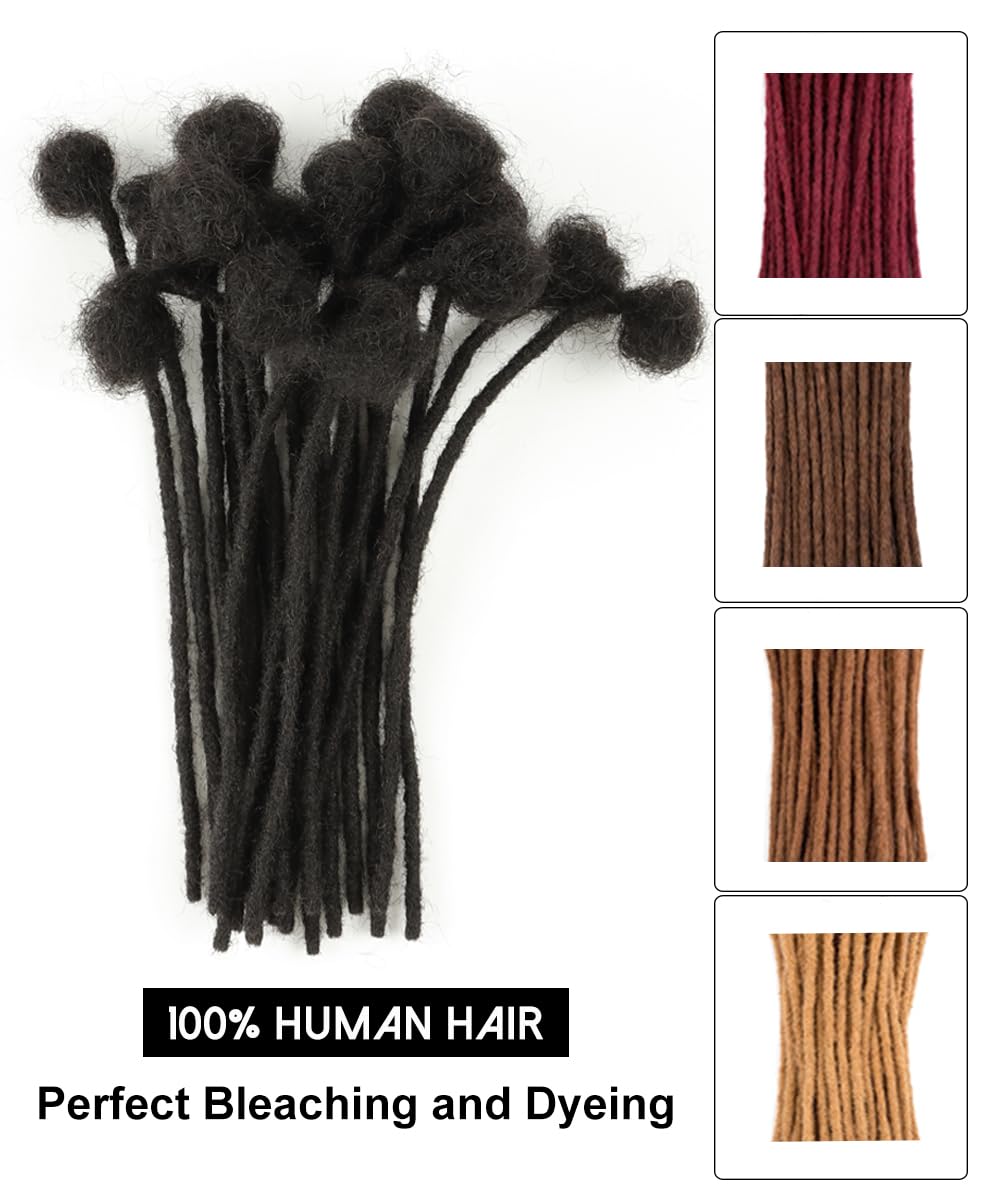 Cypsin 6inch 30 Strands 100% Human Hair Dreadlock Extensions 0.4cm Width Full Handmade Loc Extensions Human Hair for Men Women Kids Permanent Dread Extensions Can Be Dyed Bleached Curled Natural Black