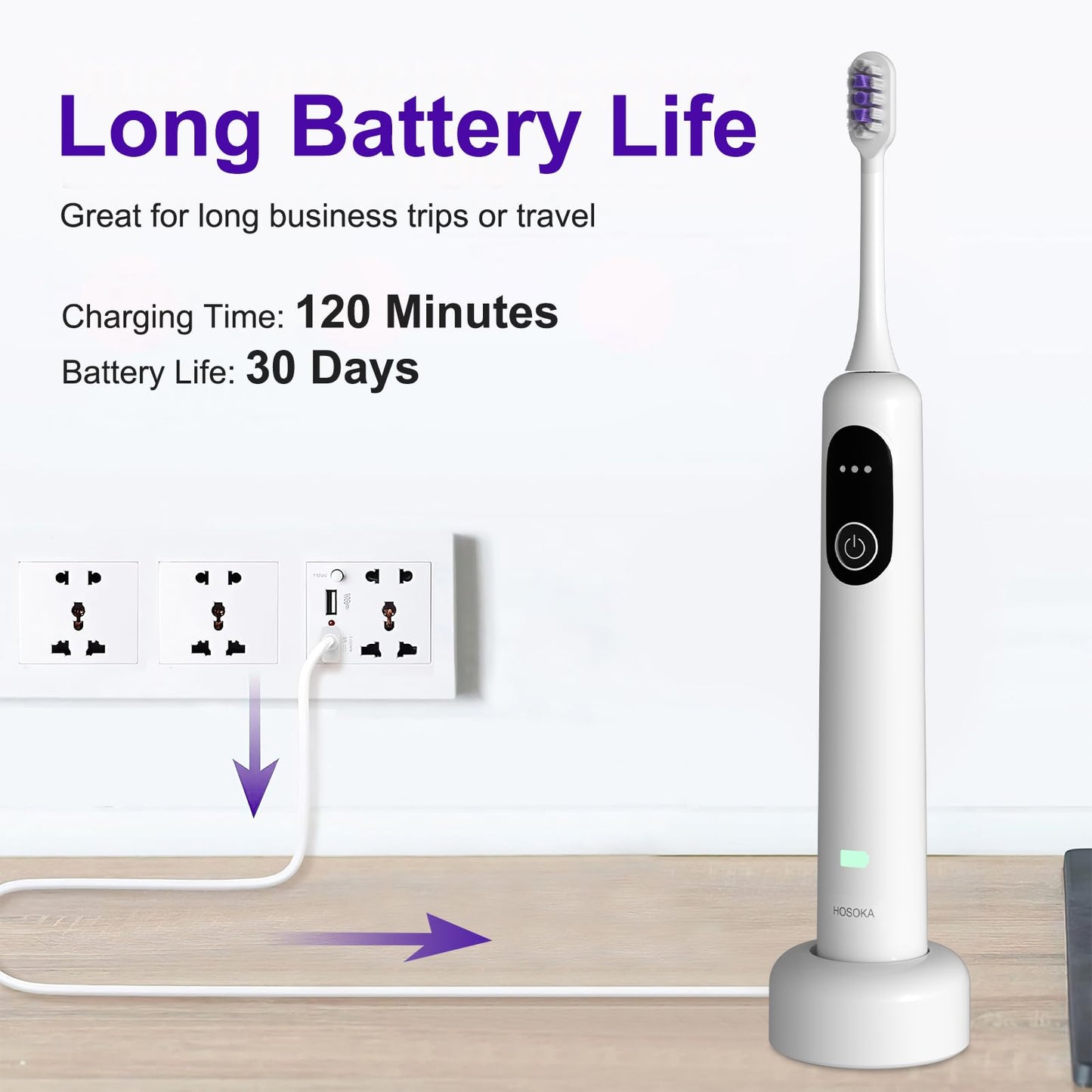 HOSOKA Electric Toothbrush for Adults, 60° Oscillating & Vibration Sonic Electric Toothbrush, Wave Toothbrush with Configurable App, 3 Brush Heads, Magnetic Rechargeable Travel Toothbrush, IPX7