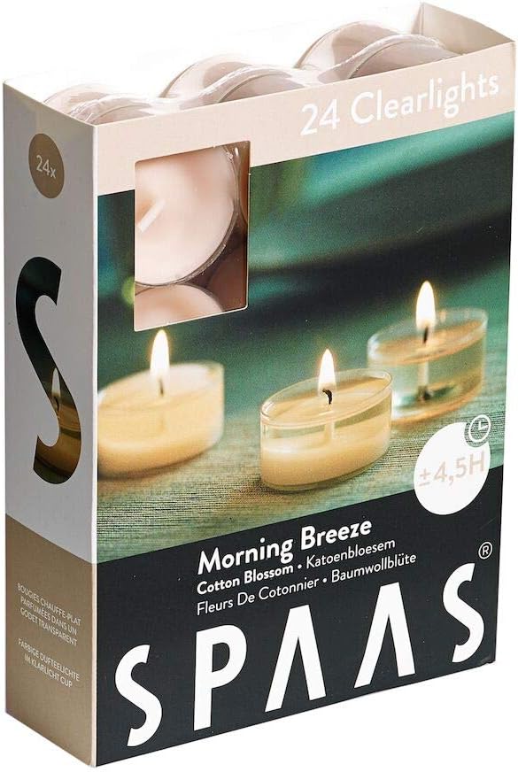 Morning Breeze Scented Tealights - Spaas 24 Clear Cup Candles, 4.5 Hour Burn Time