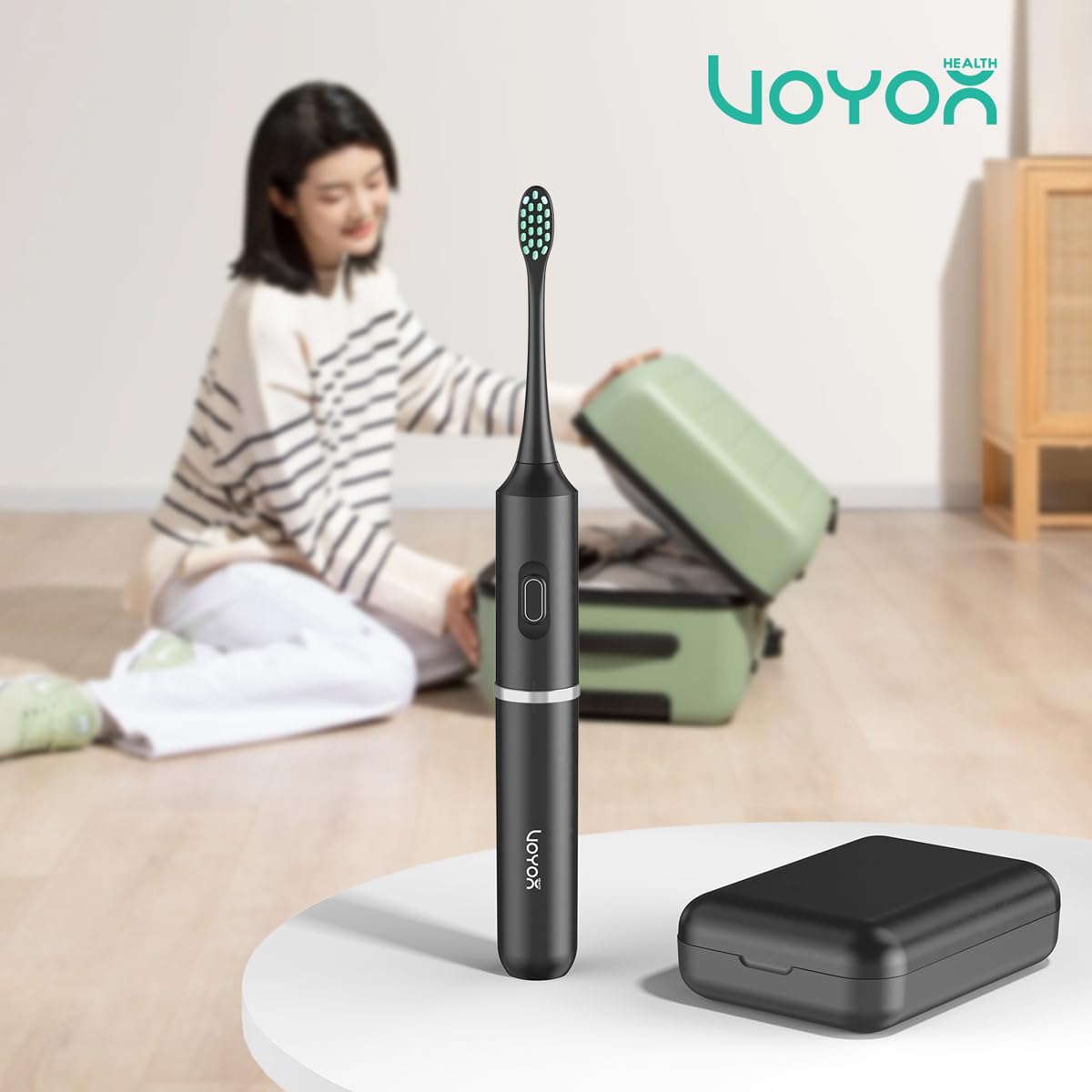 VOYOR-Health Travel Electric Toothbrush, Rechargeable Toothbrushes for Adults, Portable Sonic Toothbrush with 5 Modes, Three-Section Detachable Design with Travel Case ET410 (Black)