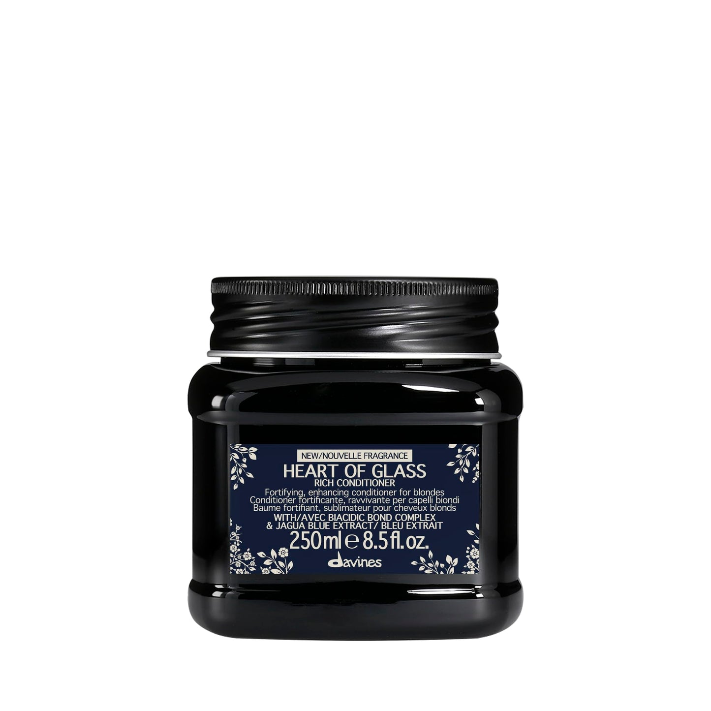 Davines Heart of Glass Rich Conditioner, Fortifying Treatment for Blonde & Silver Hair - Biacidic Bond Complex Repairs & Brightens with Jagua Blue Extract - Weightless Finish, 8.5 Fl Oz