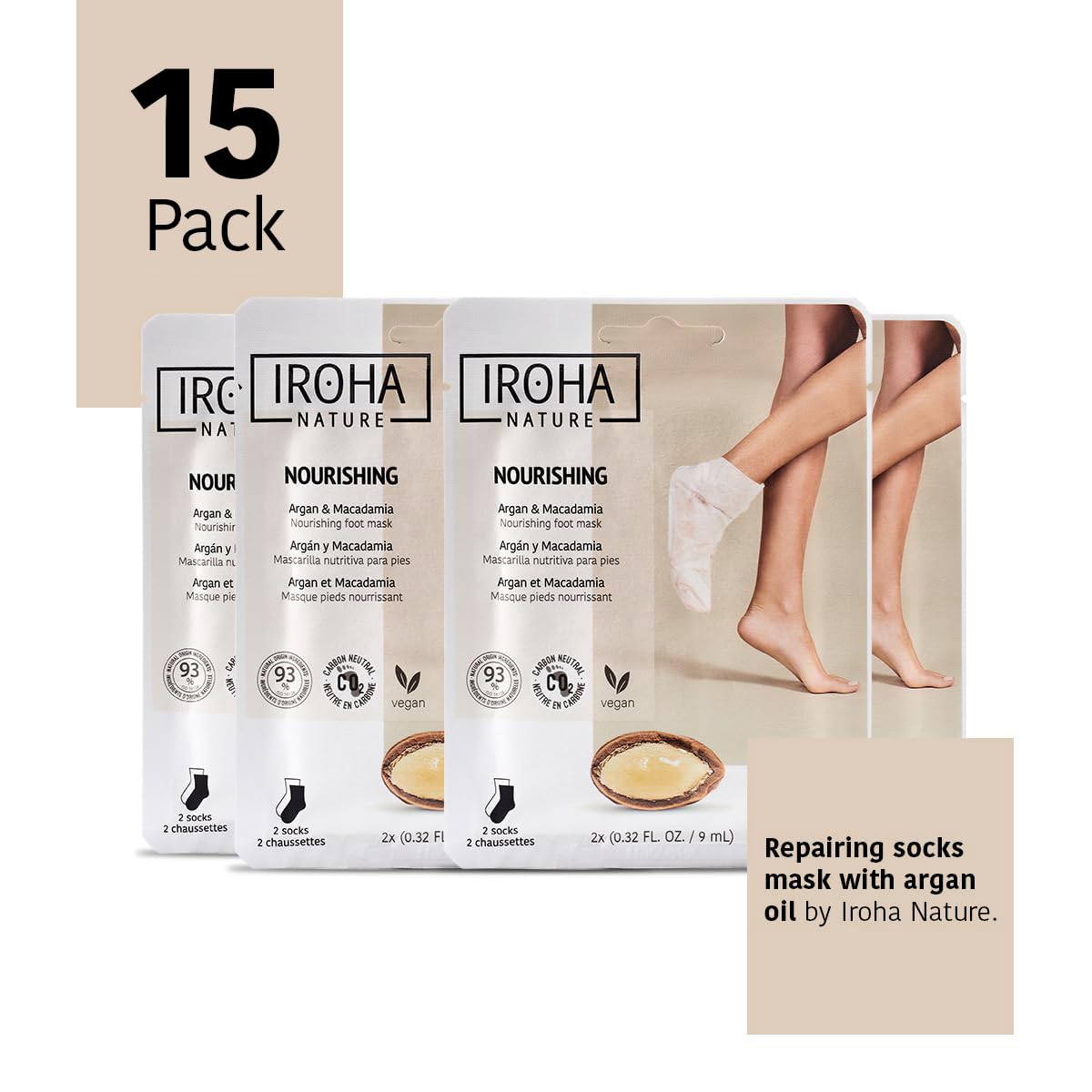 Nourishing Foot Mask Socks - Argan & Macadamia Oil | 15 Pairs | Intensive Treatment for Dry, Dehydrated Feet