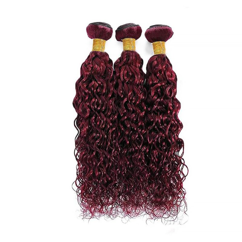 Water Wave Human Hair Bundles - 12A Unprocessed Virgin Hair | Burgundy 14-18 Inch Extensions