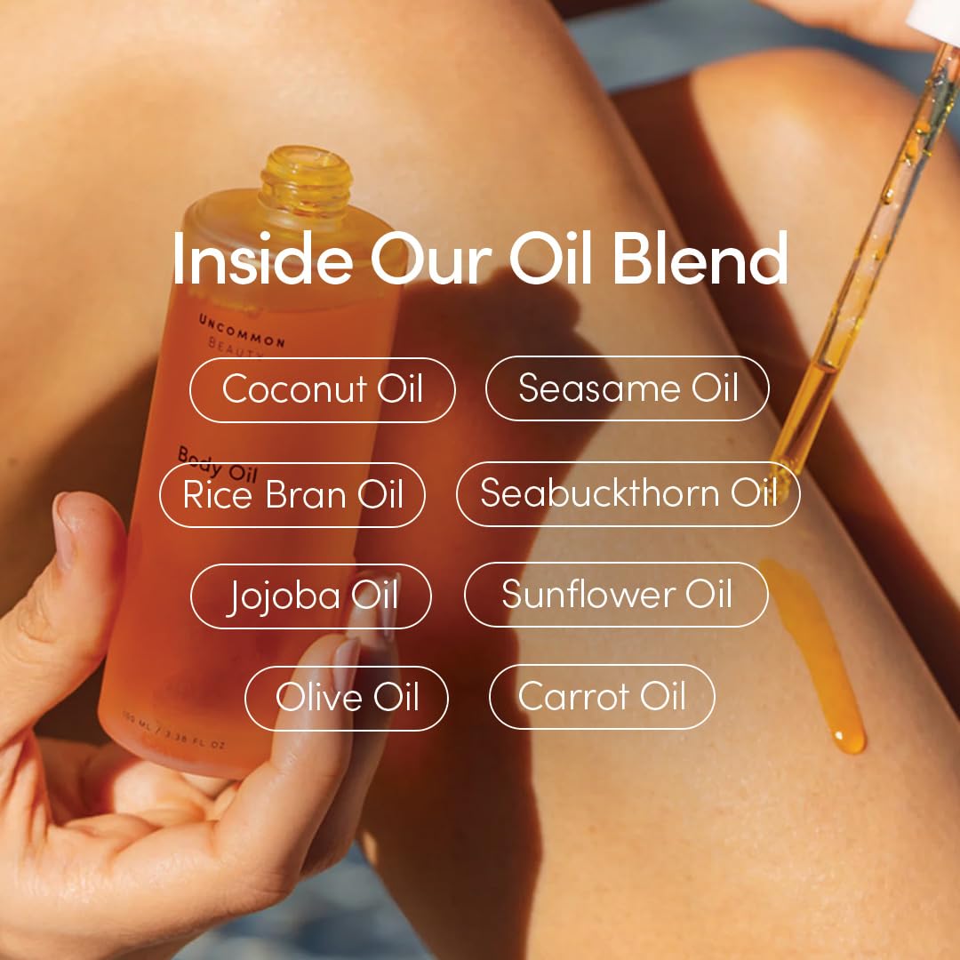 Uncommon Beauty Body Oil - Non-Greasy After Shower Body Oil That’s Fast Absorbing - Nourishing, Hydrating, and Moisturizing Bodycare - Vegan, Cruelty Free, Synthetic Fragrance Free, 3.38 FL OZ