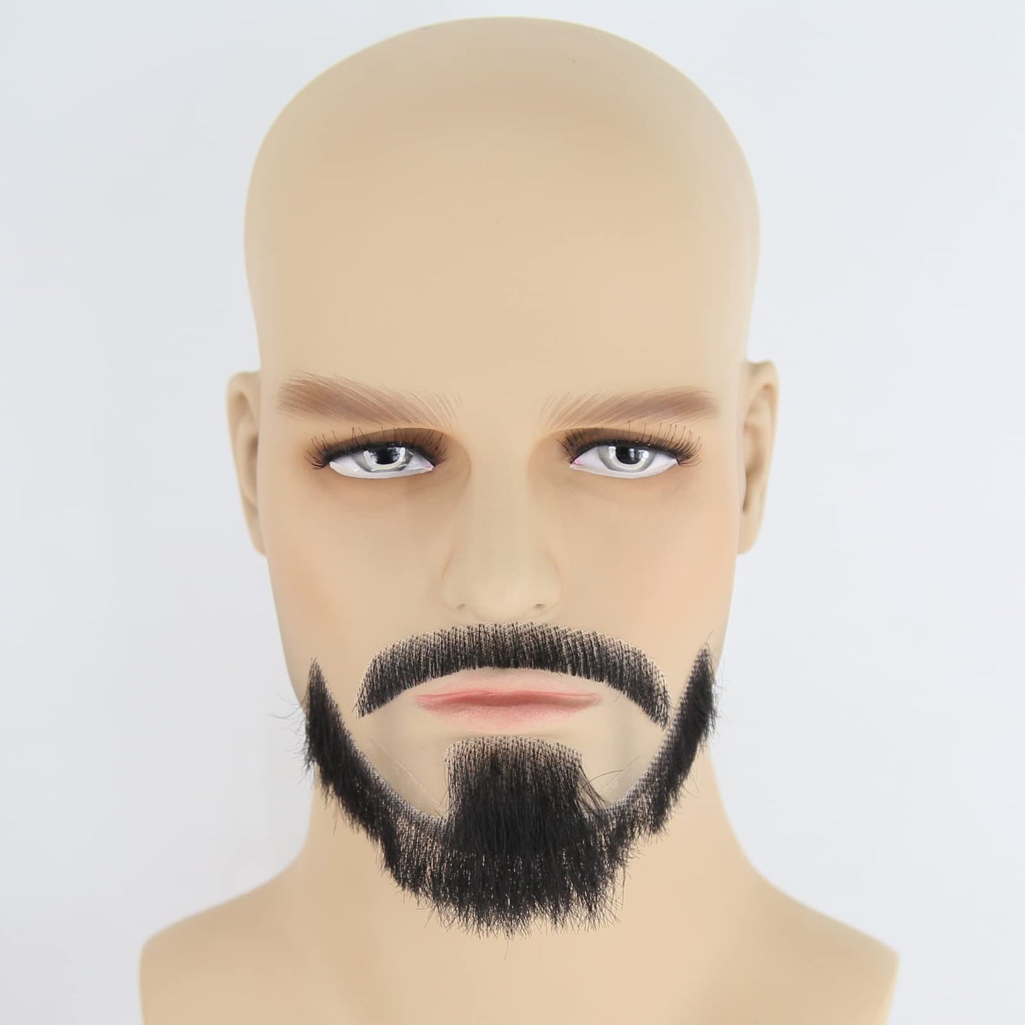 zigzag hair Face Beard Extension Human Hair Mustache Black Costume Fake Beard for Adults Men Realistic Makeup Lace Invisible False Beards (Black, Beard 7)