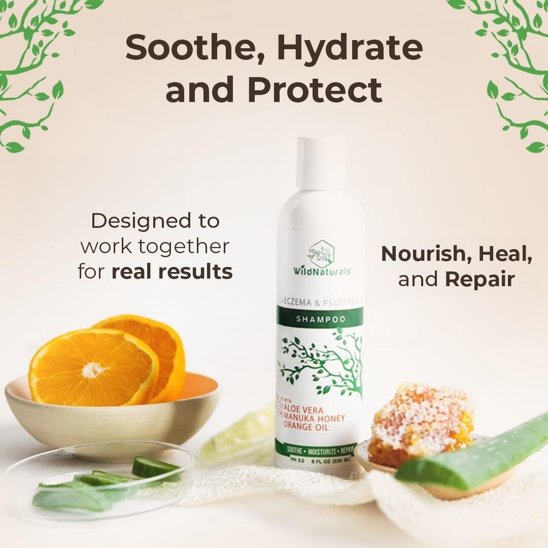 Wild Naturals Psoriasis Shampoo for Scalp Care & Relief – Hydrating Anti-Dandruff Shampoo for Itchy, Dry Scalp – Gentle Eczema Shampoo for Sensitive Skin