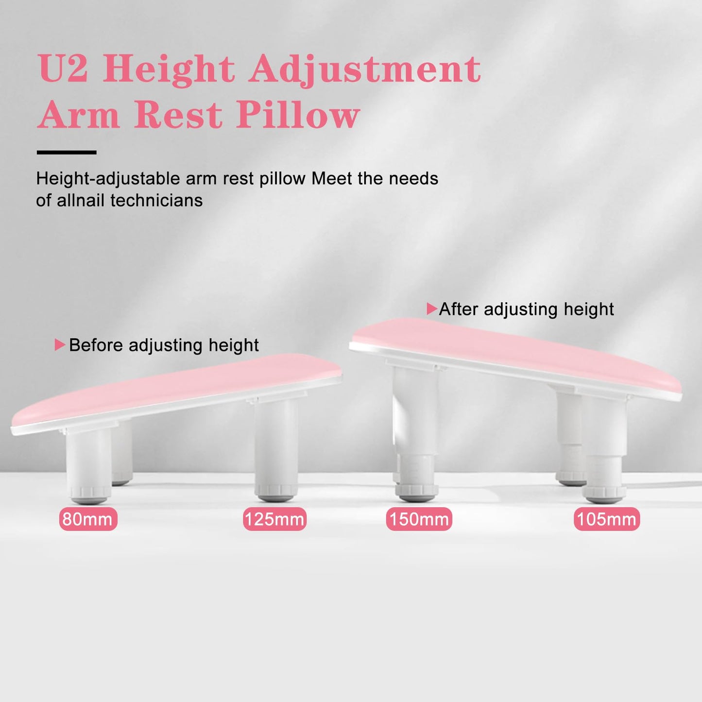 Ruetail Arm Rest for Nails Tech, Adjustable Height Nail Stand Hand Rest, Professional U-Shaped Nail Hand Pillow with 1Pcs Nail Brush, Leather Manicure Rest Stand, Salon Manicurist Essentials (White)