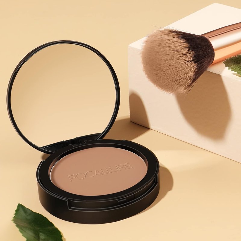 FOCALLURE Flawless Pressed Powder - Control Shine & Smooth Complexion | Long-Lasting Matte Finish, Wheat
