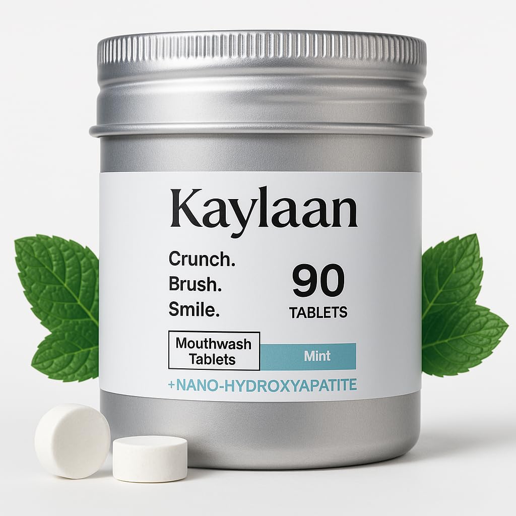 Kaylaan Travel Mouthwash Tablets - Mint Remineralizing Nano Hydroxyapatite, Alcohol Free, Mini Size Mouth Wash Tabs for Adults Gum & Enamel Health - 90 Count