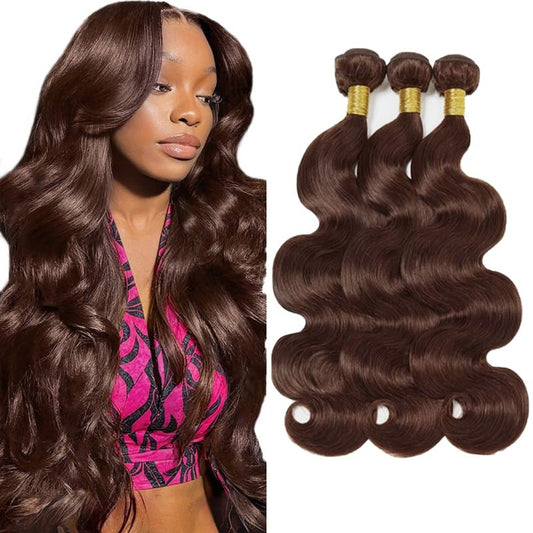 Body Wave Human Hair Bundles - Dark Brown Color #4 | 28, 30, 32 Inch Lengths - 3 Pack