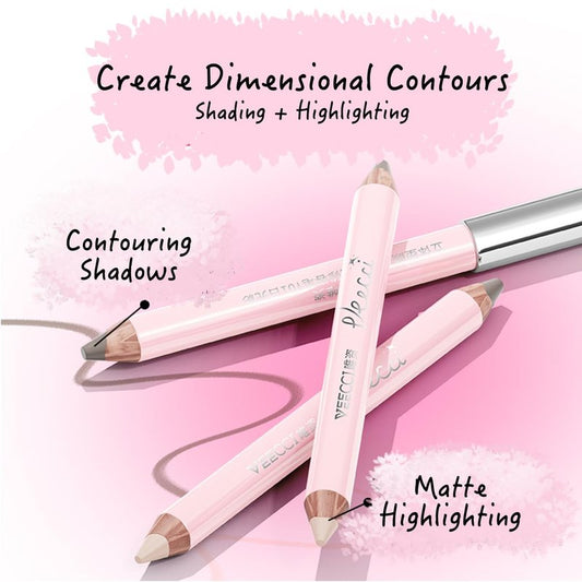 VEECCI Dual-Ended Highlighter & Contour Stick - Cream Stick, Matte Finish, Waterproof, Long-Lasting Bronzer & Luminizer Pencil for Effortless Makeup, Portable & Smudge-Proof, 01Daylight