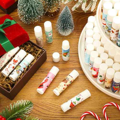 MTLEE 50 Pcs Christmas Lip Balm Bulk with 10 Designs 5 Flavored Holiday Gifts Moisturizing Lip Balms Stocking Stuffer Gift Christmas Party Supplies Favors for Kids Women Men