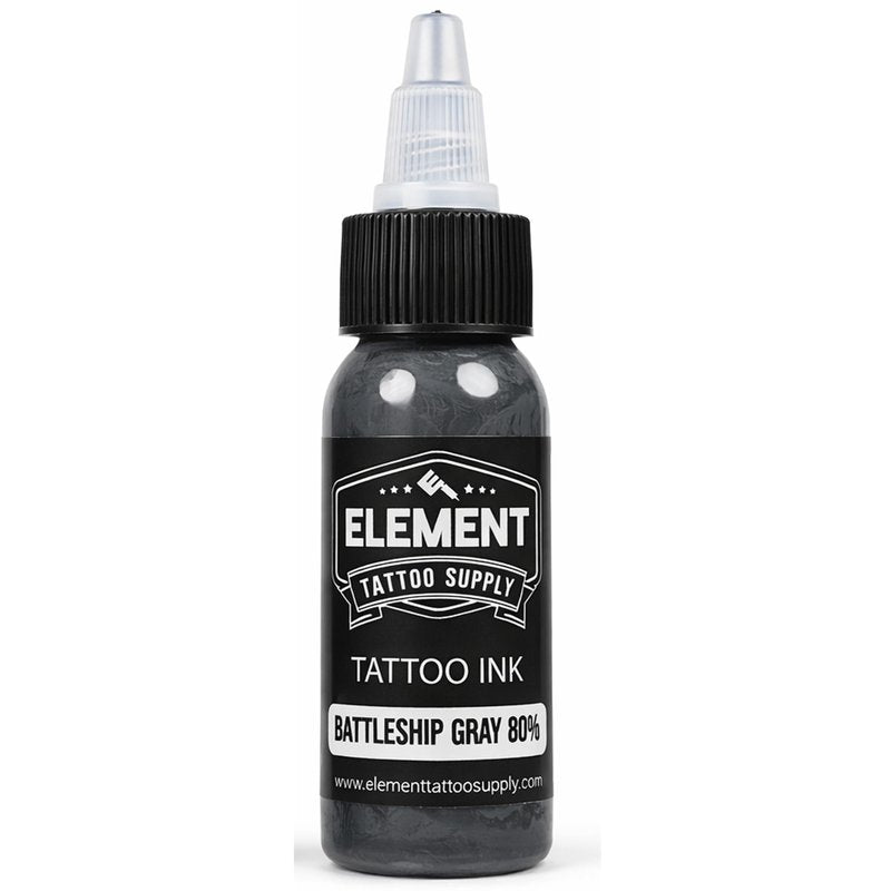 Element Tattoo Supply Battleship Gray Tattoo Ink Set - 4 Shades of Grey, Light, Medium, Medium Dark & Dark Tones, Professional Grade Tattoo Inks for Mixing & Blending, 1 oz Bottle (4 Pack)