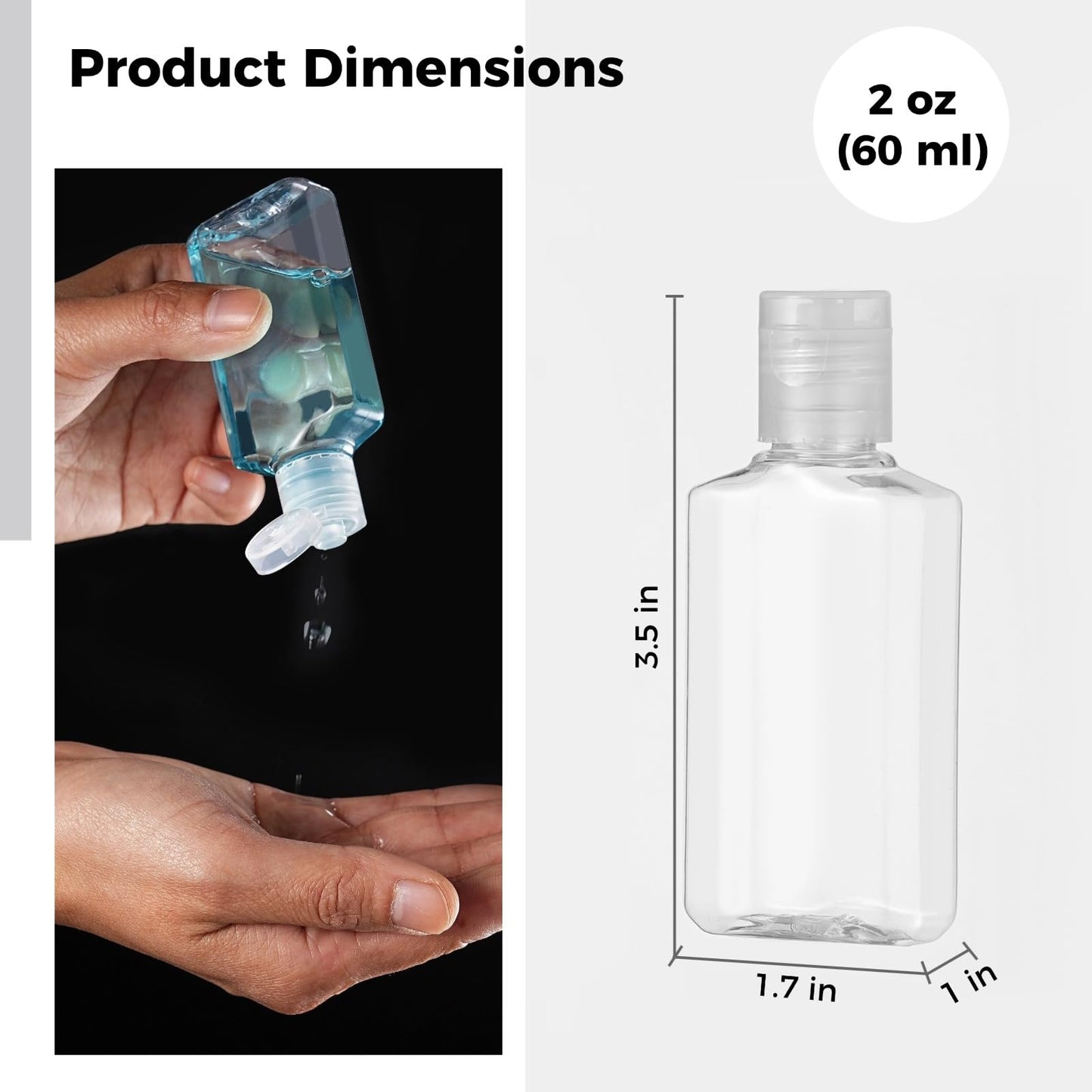60 Pieces 2 oz Plastic Bottles Clear Travel Bottles with Flip Cap Portable Empty Hand Sanitizer Bottles, Refillable Containers for Travel Business Trip for Shower Gel, Face Creams, Body Lotions
