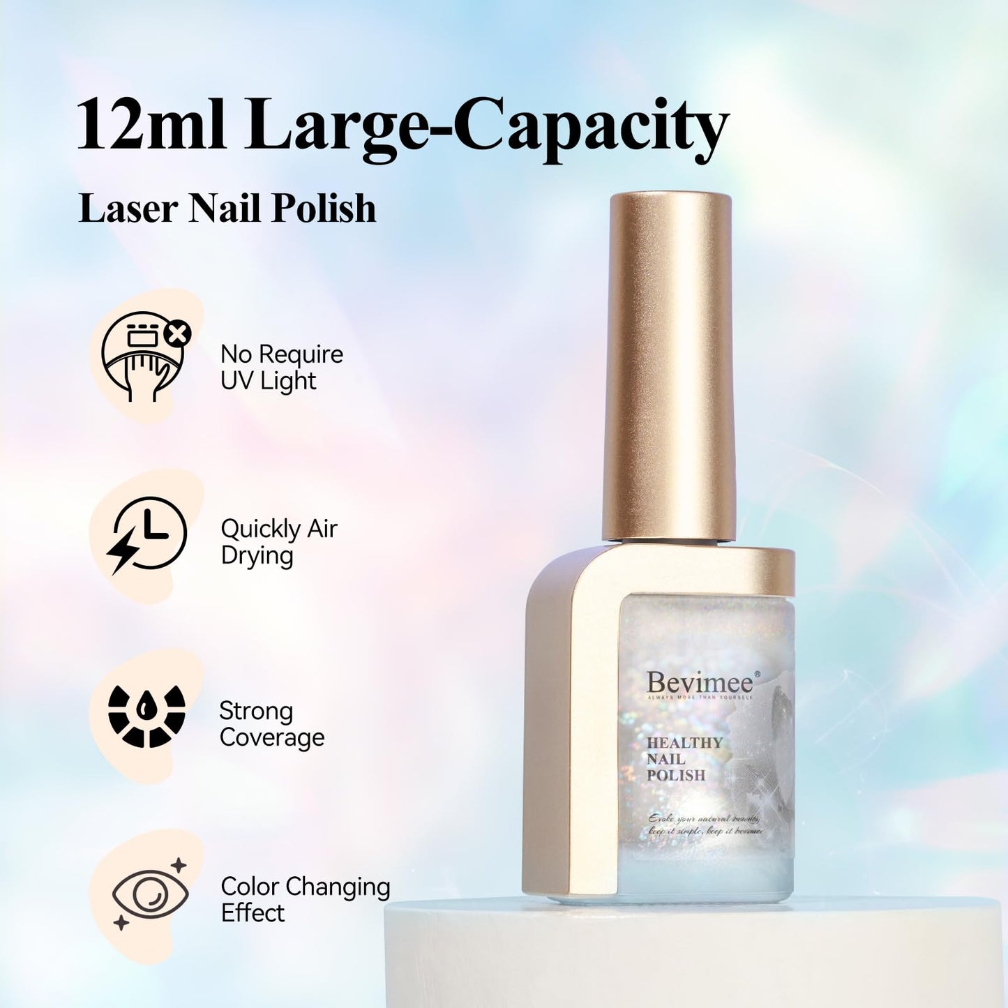 Bevimee Iridescent Holographic Nail Polish 12ML*4Colors Silver Pink Red Green Nail Polish Fast Drying