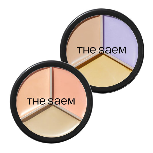 THESAEM Cover Perfection Triple Pot Concealer 2-Pack Set - 03 Correct Up Beige & 04 Tone Up Beige - 6-Color Multi Concealer Palette Kit - Korean Makeup with Sweet Almond Oil for Light Skin Tones