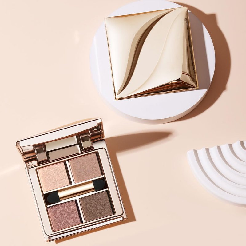 Nude Rose Shimmer Eyeshadow Palette–4 Soft Pearl Shades in Champagne, Nude Rose, Rosy Taupe&Mocha Brown, High Pigment Long Lasting Satin Eye Shadow for Natural Everyday Guve, Paleta de Sombras de Ojos