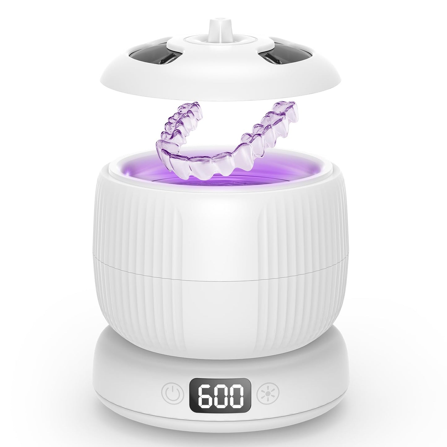 2025 Upgraded Ultrasonic Retainer Cleaner Machine,Separate Retainer Cleaner for Night Guards, Braces, Aligner, Toothbrush, Jewelry, 4 Modes Denture Cleaner & Removable Base and Top Cover(White)