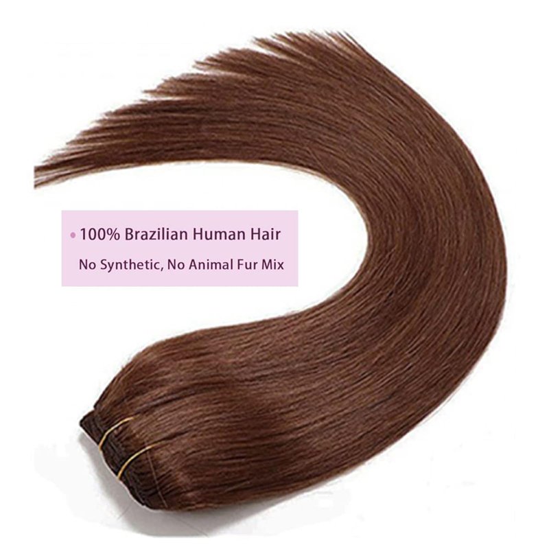 80g Hair Extensions Clip in Human Hair Darker Brown Human Hair Extensions Clip in Real Hair Straight Thick Weft 22 Inch 7pcs
