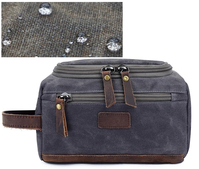 YY GEWETAO Toiletry Bag For Men Dopp Kit Durable Waxed Cotton Canvas With Leather Handle Toiletry Organizer Water-resistant Shaving Bag for Toiletries (Waxed Canvas, Grey)