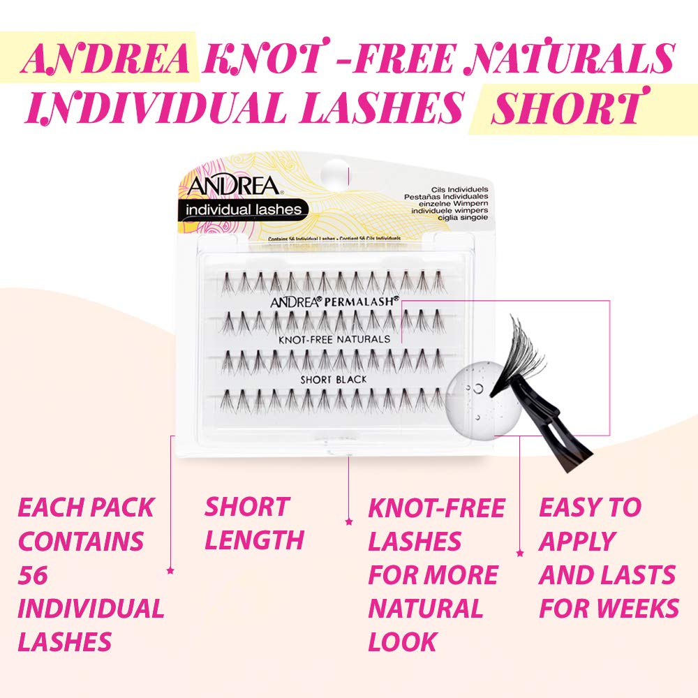 Andrea Knot-Free Naturals Individual Lashes - Short, Black, Natural Look DIY Lash Clusters, Reusable Eyelash Extensions, 2 Pack