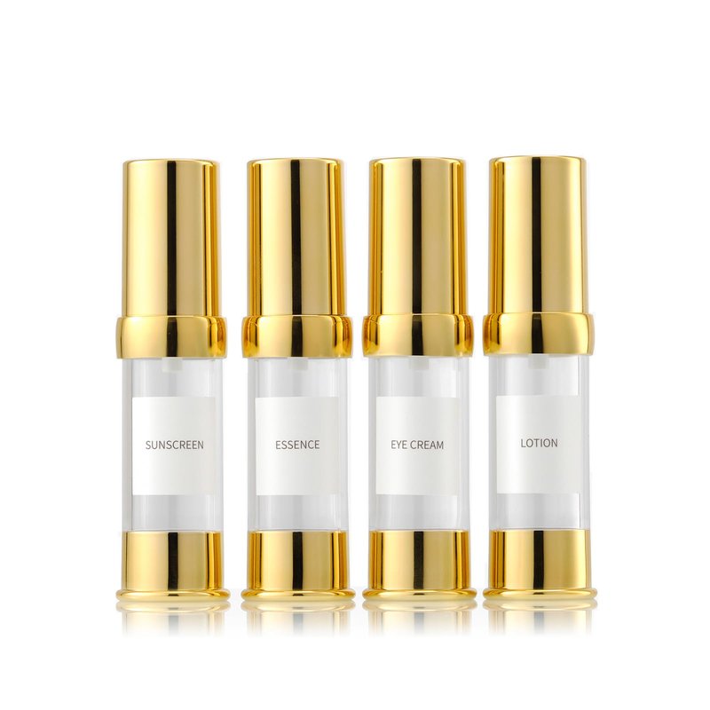 XQNCBY Gold 15ML 0.5 oz Airless pump bottle Toiletries Travel Size containers airport essentials Dispenser with Box Reusable mini lotion plastic travel bottles 4 Packs