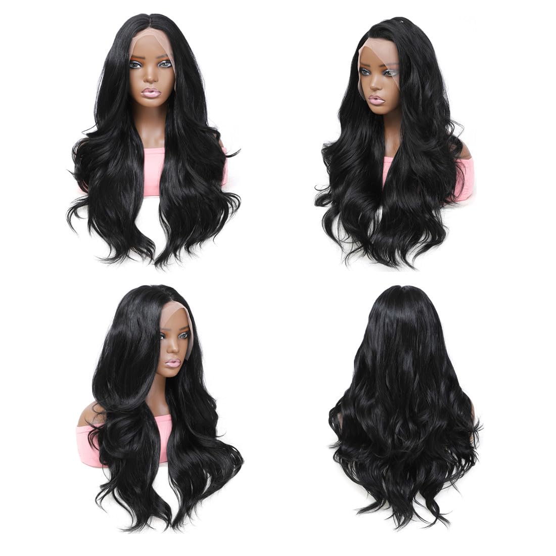 Lenaqueen HD LACE Front Wig Wavy 13X6 Glueless Synthetic Lace Front Wigs Synthetic Fiber Heat Resistant Synthetic Lace Wigs Pre-plucked Hairline Synthetic Wig for Black Women (Natural Black)