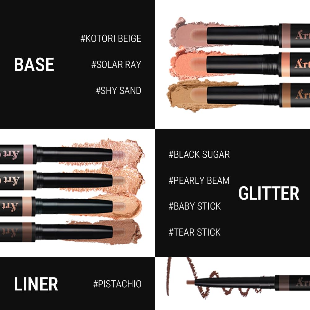 MAKEHEAL EYECROWN ARTCROQUIS STICK SHADOW, Buildable, glitter eye shadow, liner, cream [NATURAL MOOD KIT]