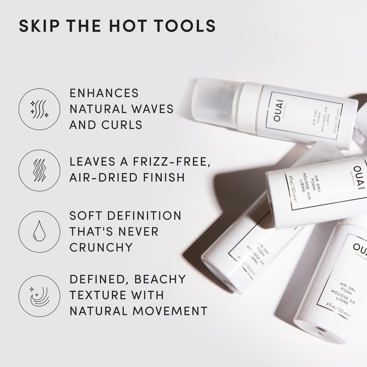 OUAI Air Dry Foam - Hair Mousse for Curly Hair & Beach Waves - Conditioning & Detangling With Kale and Carrot Extract - Paraben, Phthalate and Sulfate Free (4 Oz)