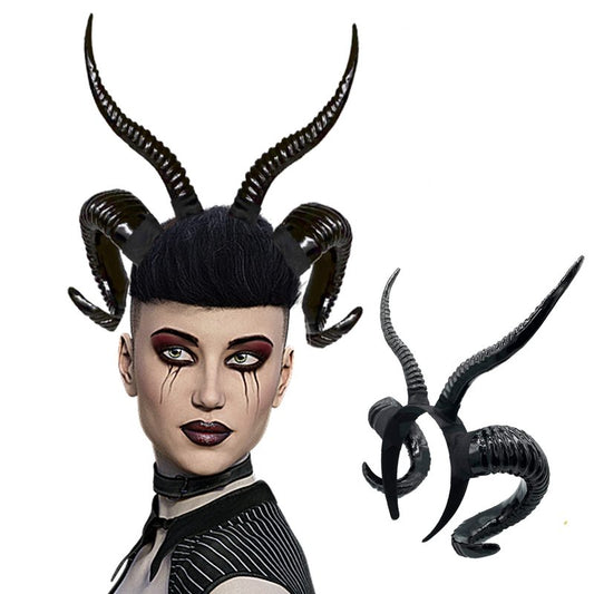 Moyubath Devil Horns Headband, Black Maleficent Antlers Gothic Steampunk Demon Horns Headband for Halloween Fancy Dress Costume Photo Props