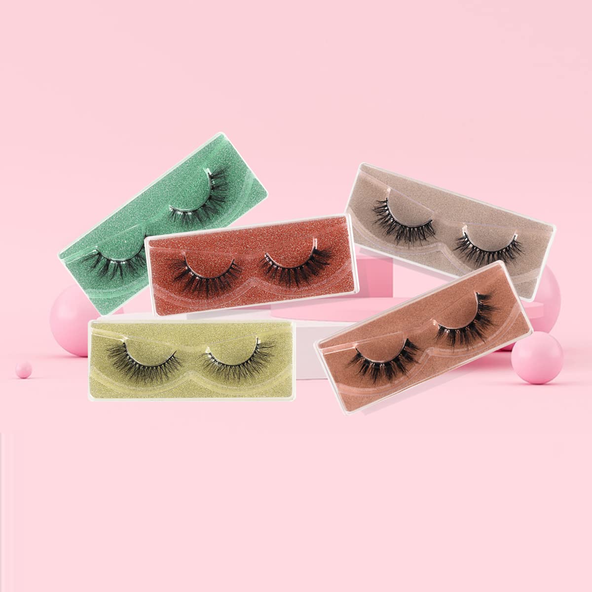 Fluffy Mink Eyelashes - 50 Pairs 5D Faux Mink Short Cat Eye Lashes | Soft Wispy Strip Lashes in Portable Pack