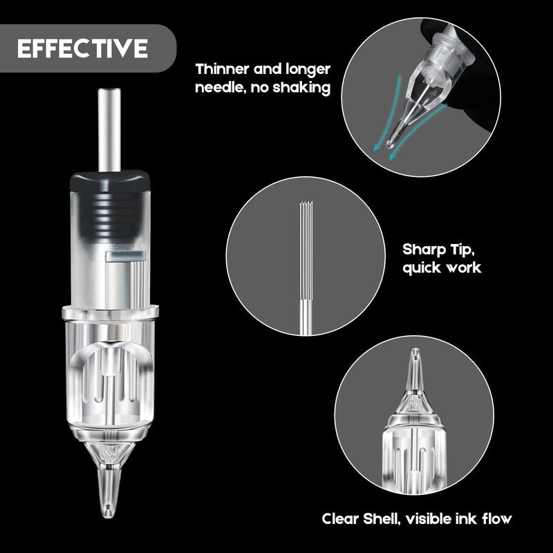 Emalla Tattoo Cartridge Needles - 60Pcs Mixed Size #10 3RL 5RL 7RL 9RL 11RL 14RL #12 3RS 5RS 7RS 9RS 11RS 14RS Round Line Shader Tattoo Machine Needle Standard Cartridge Needles for Tattoo Kit