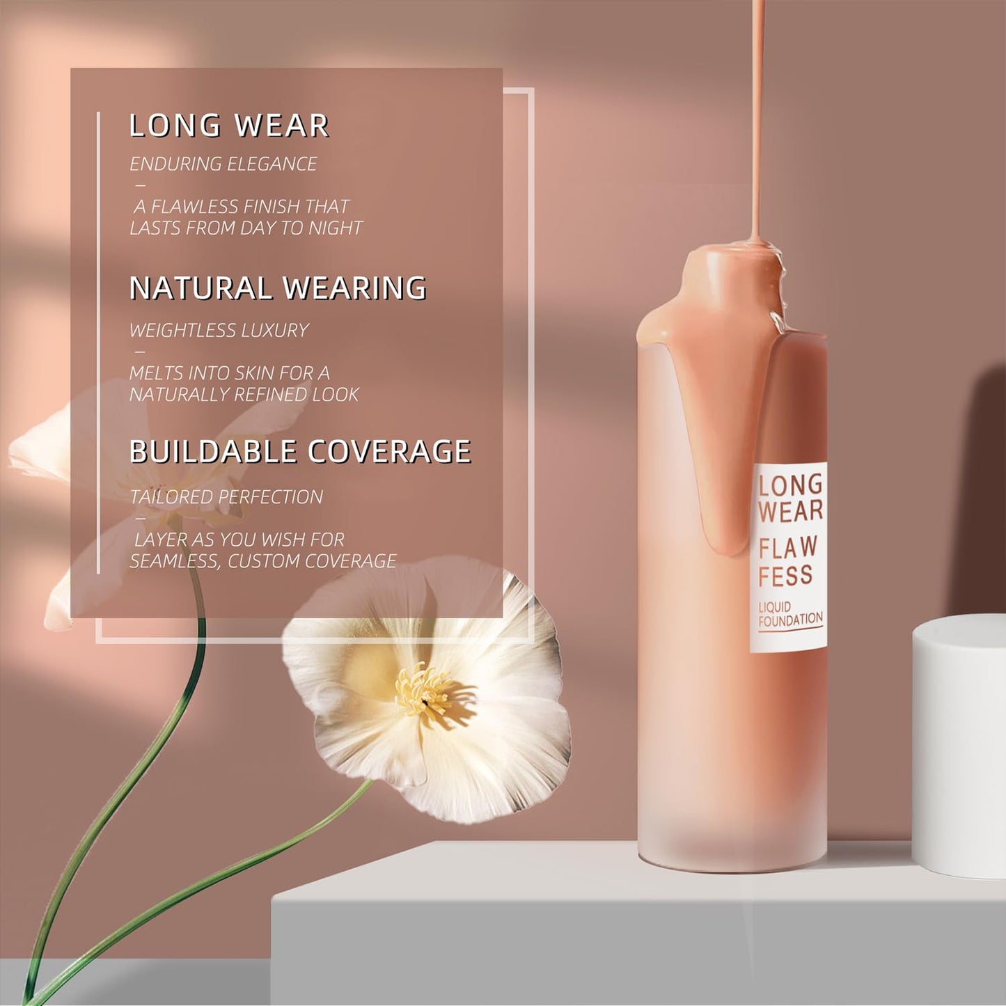 AVVA VISION Longwear Flawless Liquid Foundation Full Coverage Matte Lightweight Poreless Natural True Skin Tone, Warm Beige, 1 fl. oz.