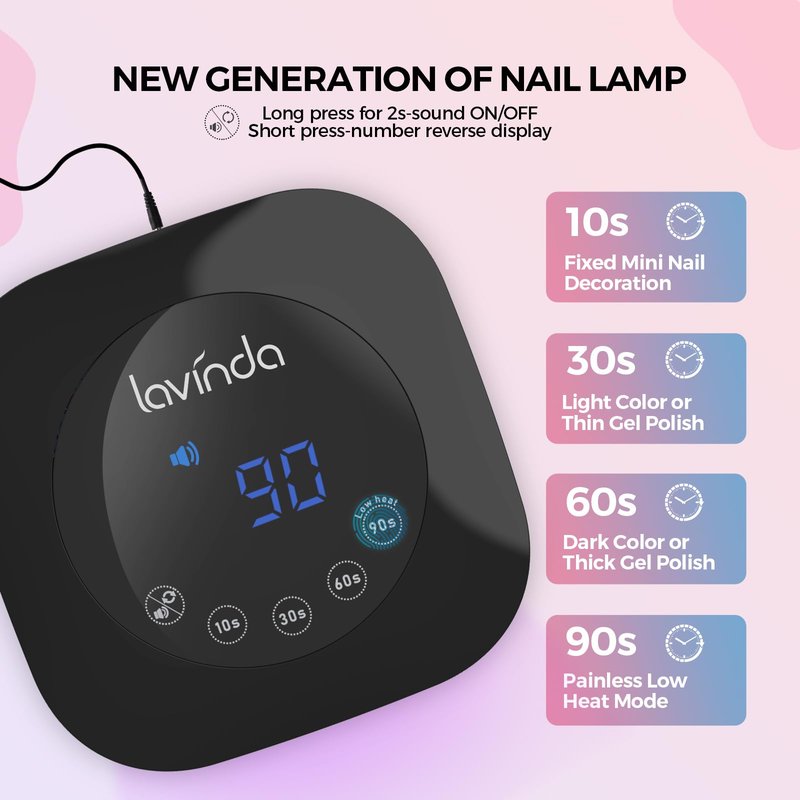 Lavinda UV LED Nail Lamp, 54W UV Nail Light for Gel Polish Acrylic, Professional Gel Lamp with Auto Sensor Fast Curing Nails Dryer 4 Timer Settings Art Tools for Salon Home Use