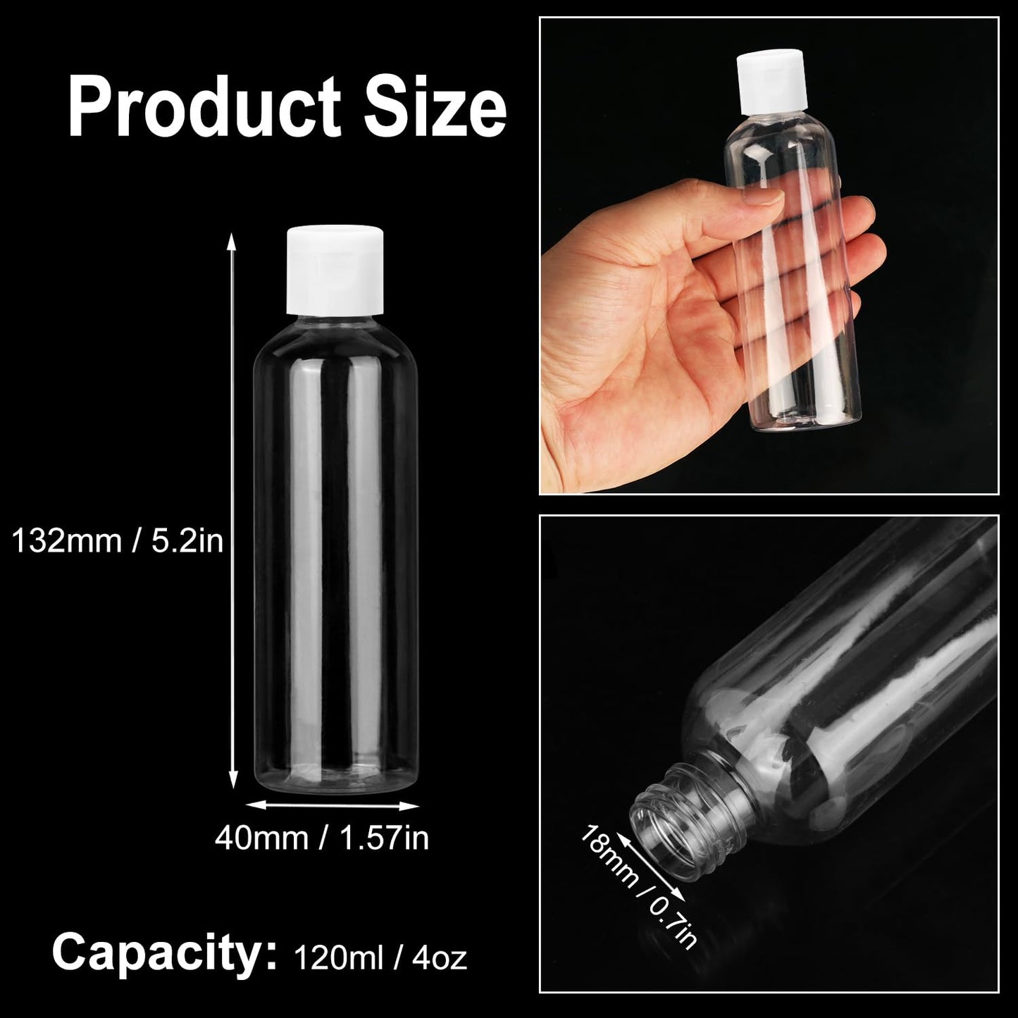 KUKLIPJIM 100 Pack 4 oz Plastic Squeeze Bottles with Top Flip Caps, Clear Empty Squeeze Bottles for Lotion, Travel-Friendly Clear Refillable Bottle, BPA-Free for Liquids and Personal Care