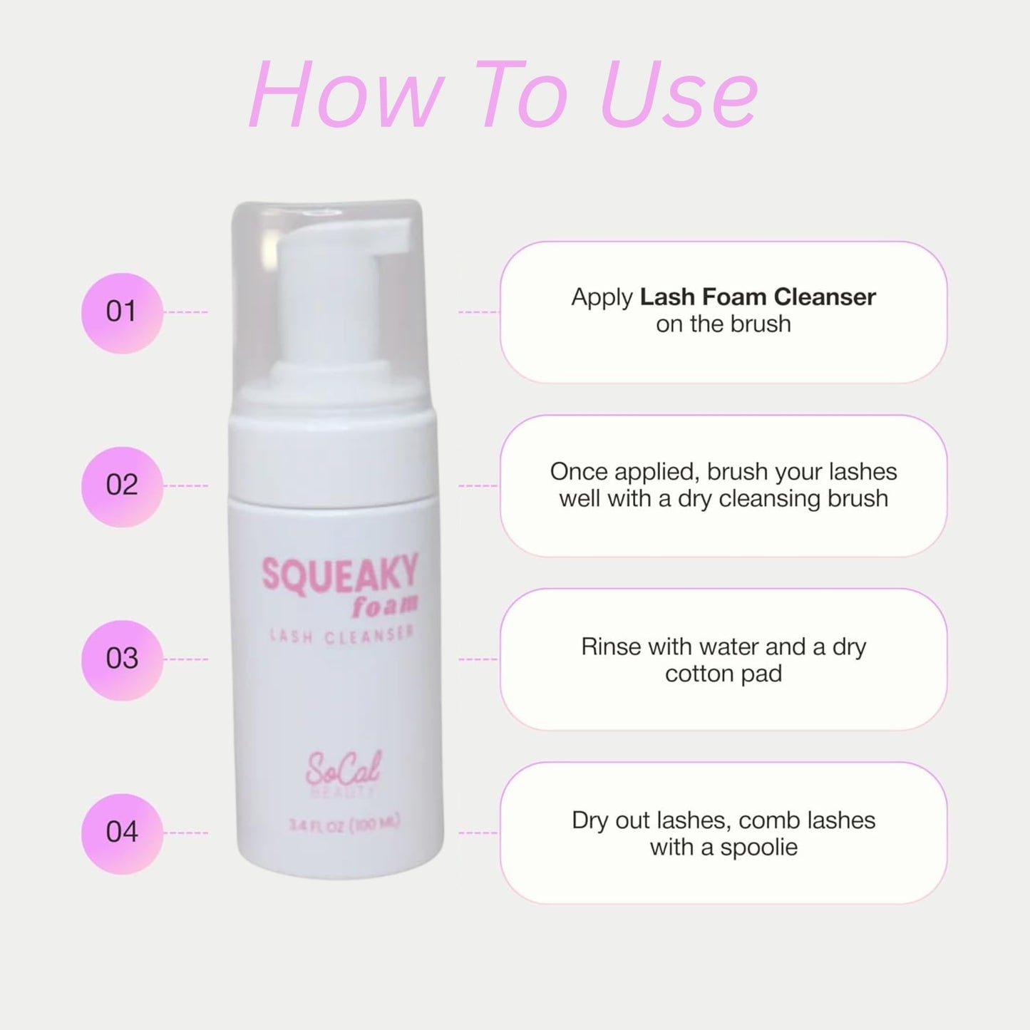 SoCal Beauty Squeaky Rose Water Lash Cleanser Luxury Foam Cleanser for Lash Extensions