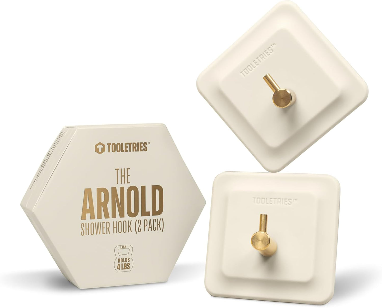 Arnold Silicone Shower Hooks - Waterproof Adhesive Bathroom Organizer for Razors & Loofahs | 2 Pack - Sand