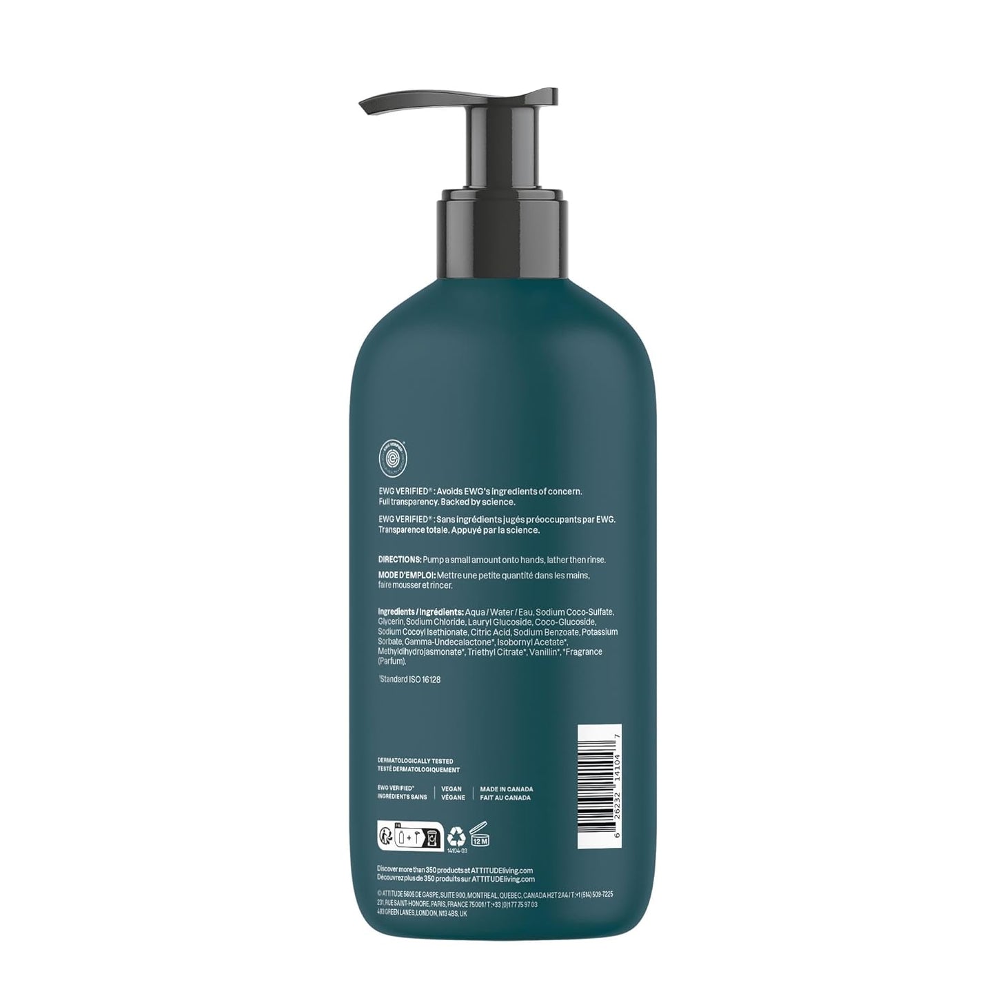 ATTITUDE Liquid Hand Soap - EWG Verified Vegan Formula | Pine & Sage, 16 Fl Oz