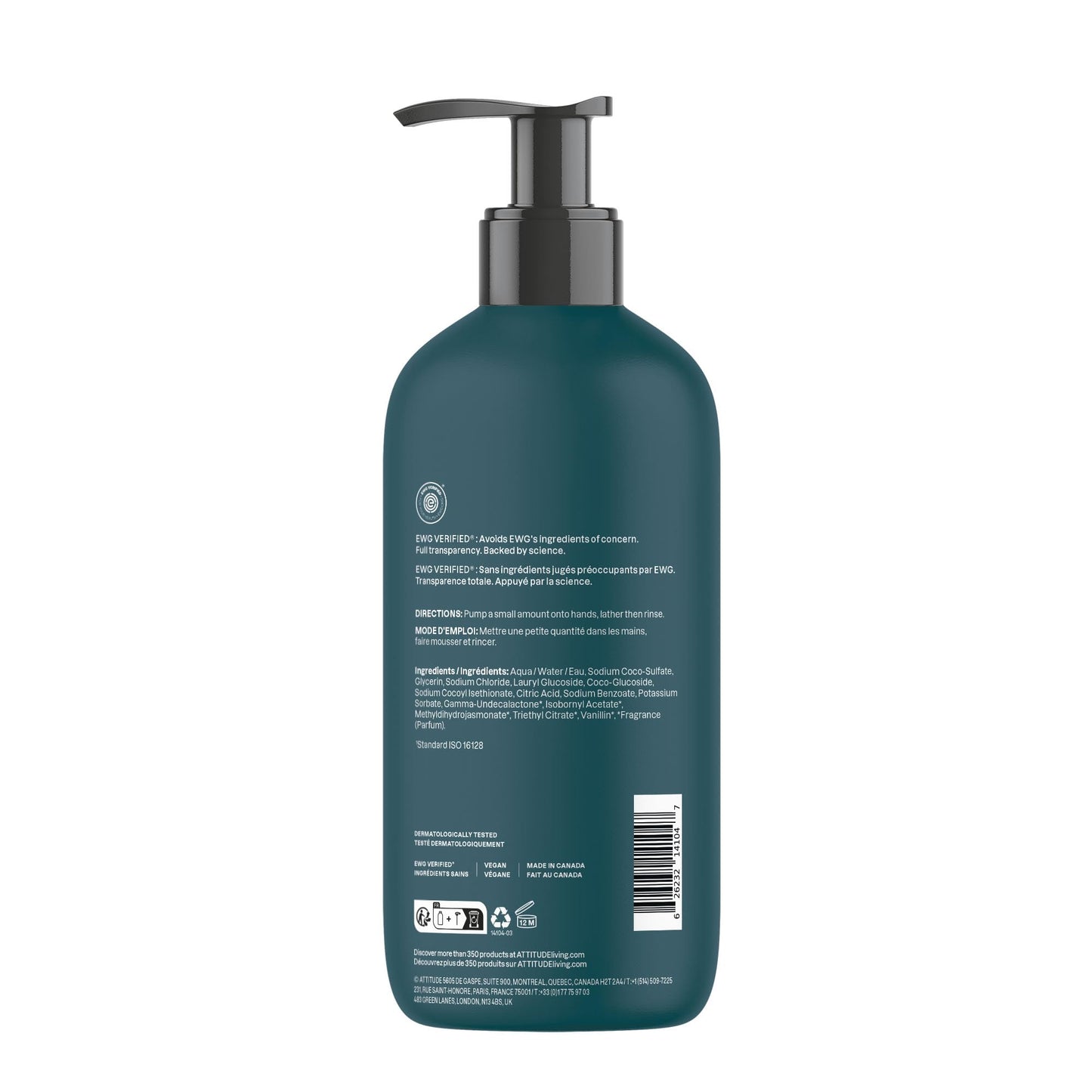 ATTITUDE Liquid Hand Soap, EWG Verified, Plant and Mineral-Based, Vegan Personal Care Products, Pine & Sage, 16 Fl Oz