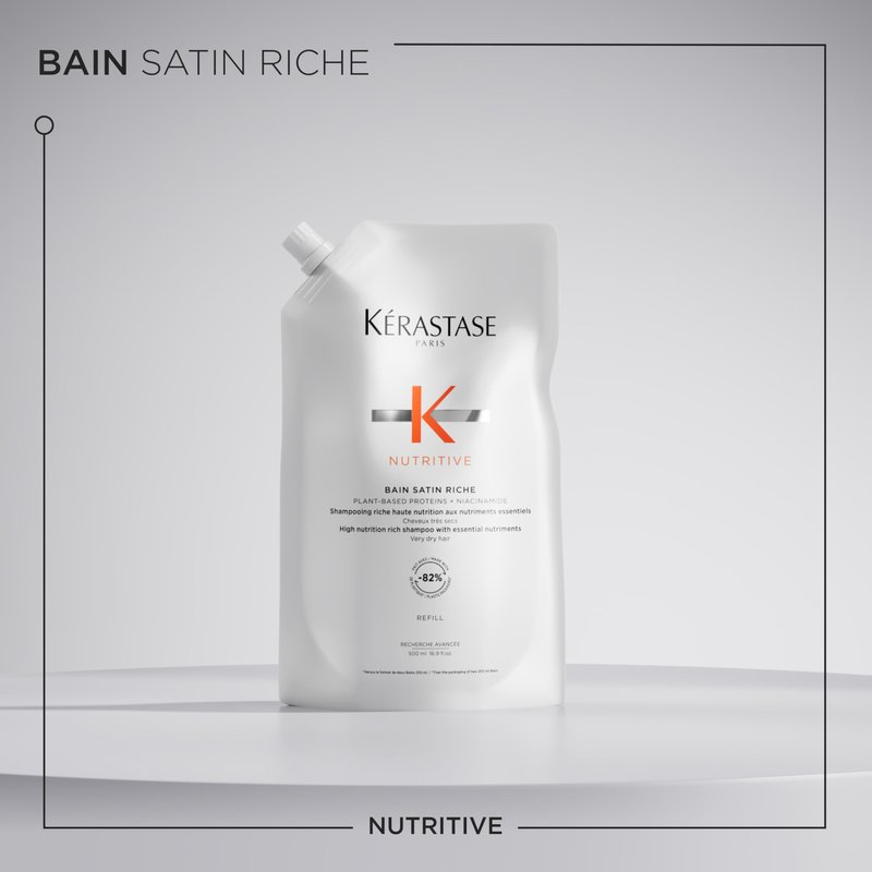 Kerastase Nutritive Bain Satin Riche Shampoo - Cleanses & Strengthens Against Dryness, Adds Shine & Nourishes Medium to Thick Hair, With Plant-Based Proteins & Niacinamide, 16.9 Fl Oz (Refill)