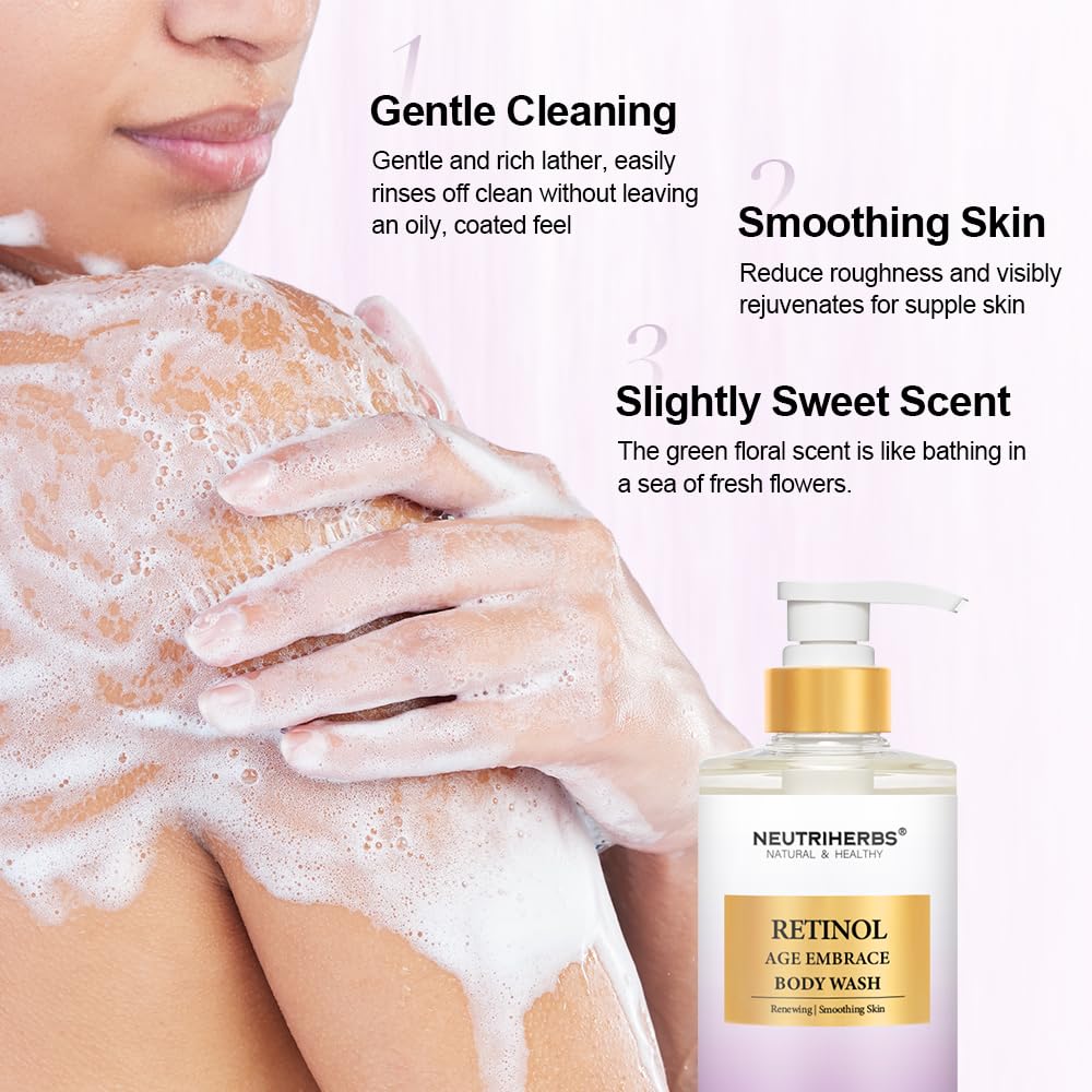 Neutriherbs Retinol Body Wash, Anti Aging/Renewing Shower Gel For Women And Men, Daily Shower Soap With Peptides, Vitamin E, Aloe Vera - Orange Blossom Scent 16.9 Fl.Oz
