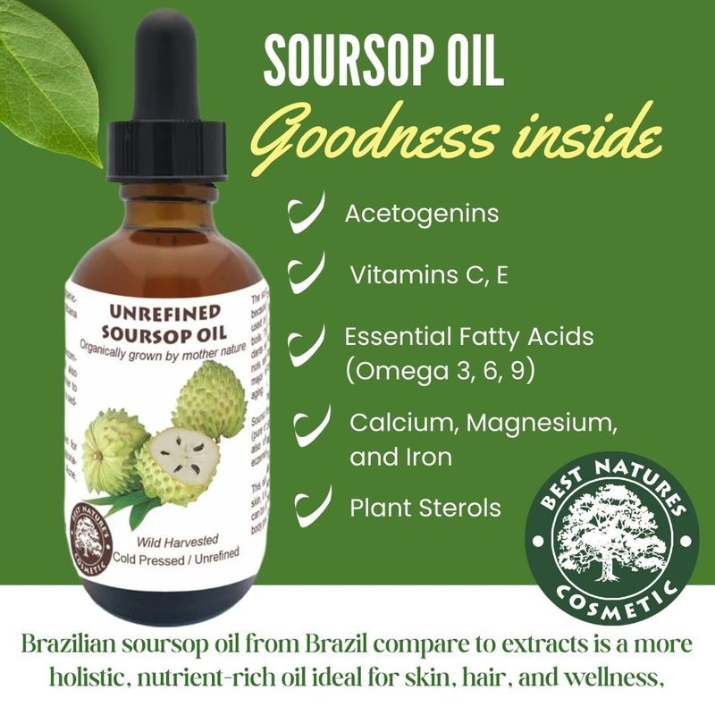 Virgin Soursop Oil (Anona Muricata, Graviola, Guanabana) – 100% Pure, Organic, Cold-Pressed, Unrefined – 4oz - 120ml – Natural Facial Oil & Moisturizer for Dry, Damaged, or Sensitive Skin